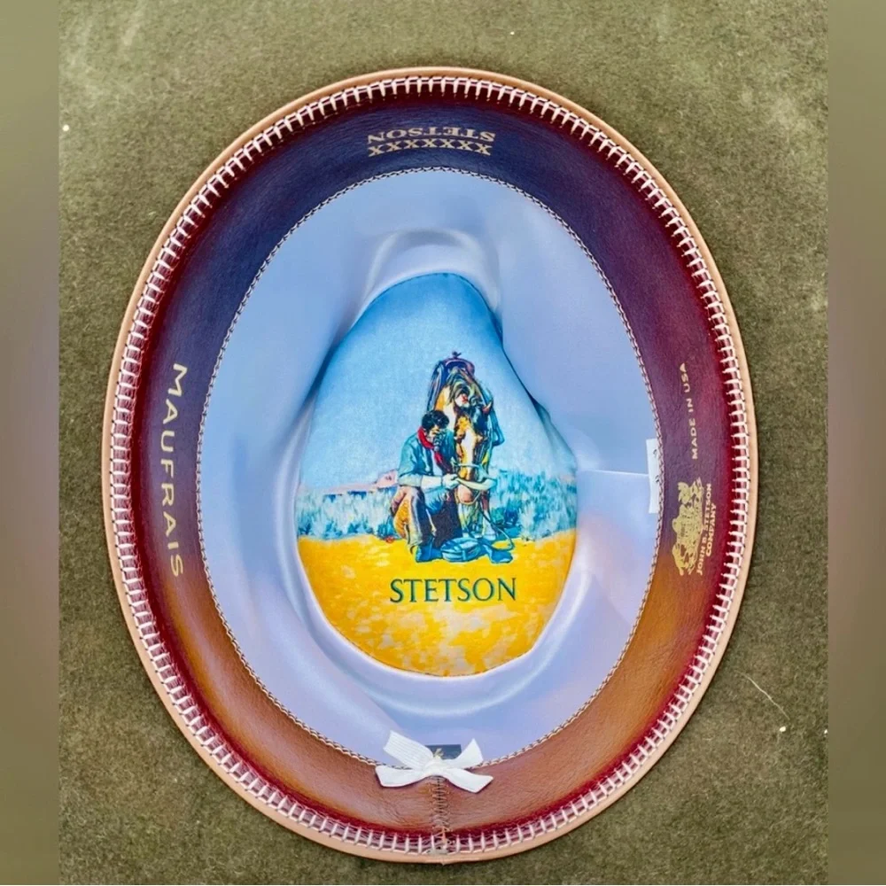 Authentic Custom Stetson Rabbit Felt Fur Green Sage Western Flat Brim Hat - Picture 10 of 11